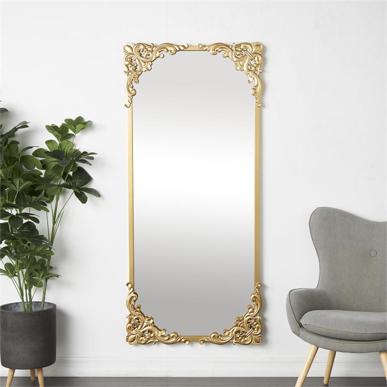 Tall Metal Ornate Baroque Floor Mirror, 66"
