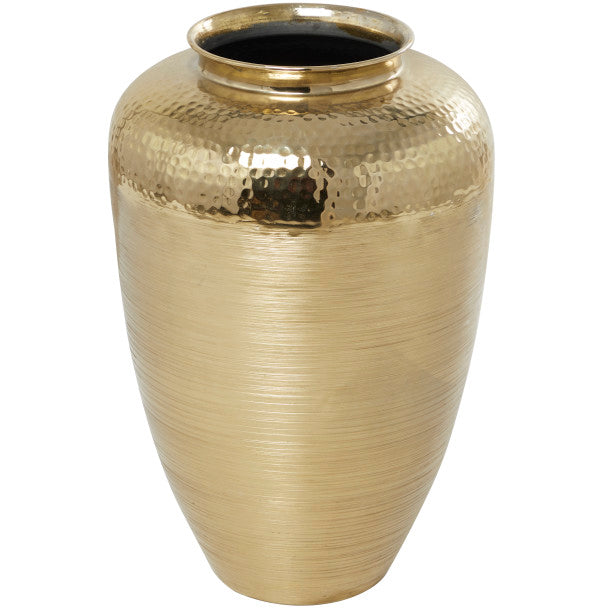 Tall Aluminum Brushed Vase with Hammered Top, 18"