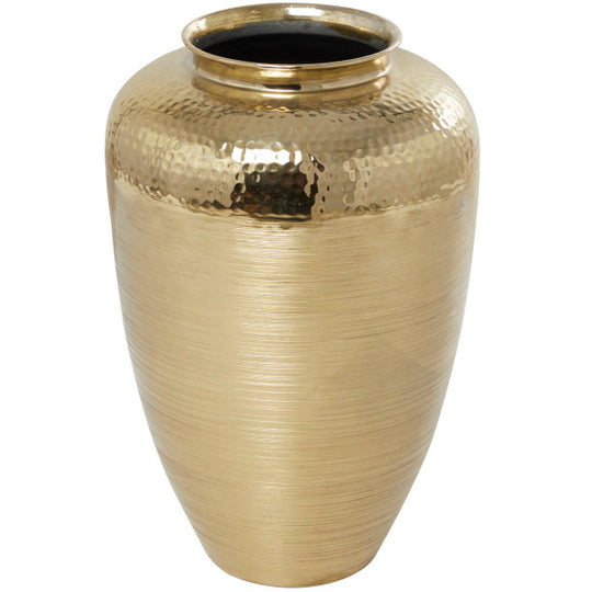 Tall Aluminum Brushed Vase with Hammered Top, 18"