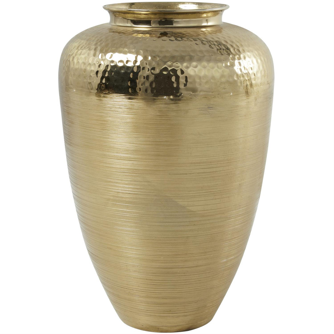 Tall Aluminum Brushed Vase with Hammered Top, 18"
