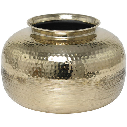 Round Aluminum Brushed Vase with Hammered Top, Large