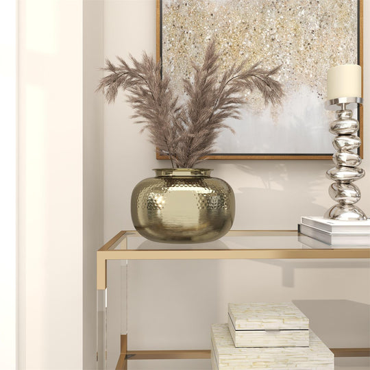 Round Aluminum Brushed Vase with Hammered Top, Large