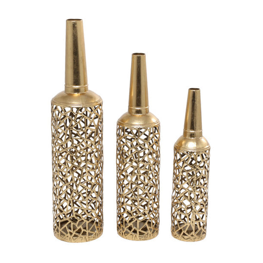 Textured Geometric Patterned Vase Set with Open Frame Design