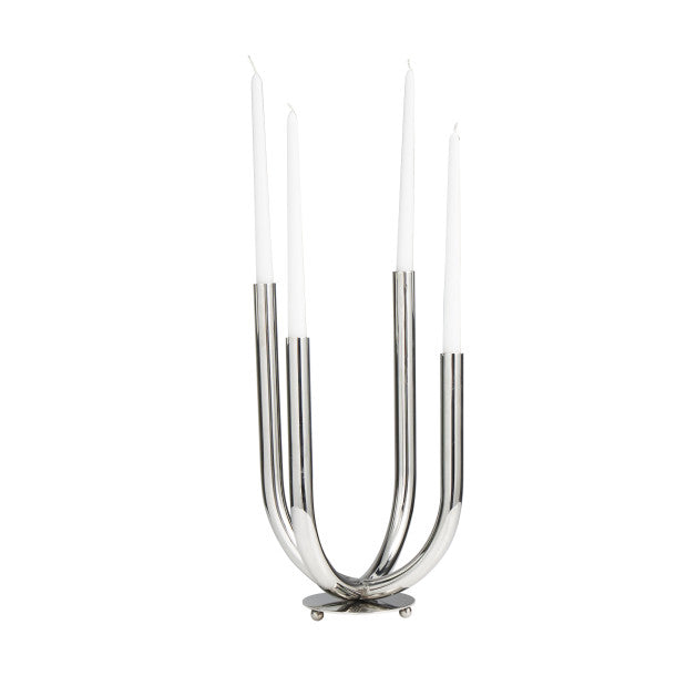 Stainless Steel Abstract U-Shaped Candelabra, 4 Holders