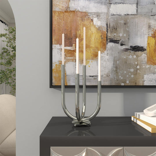 Stainless Steel Abstract U-Shaped Candelabra, 4 Holders