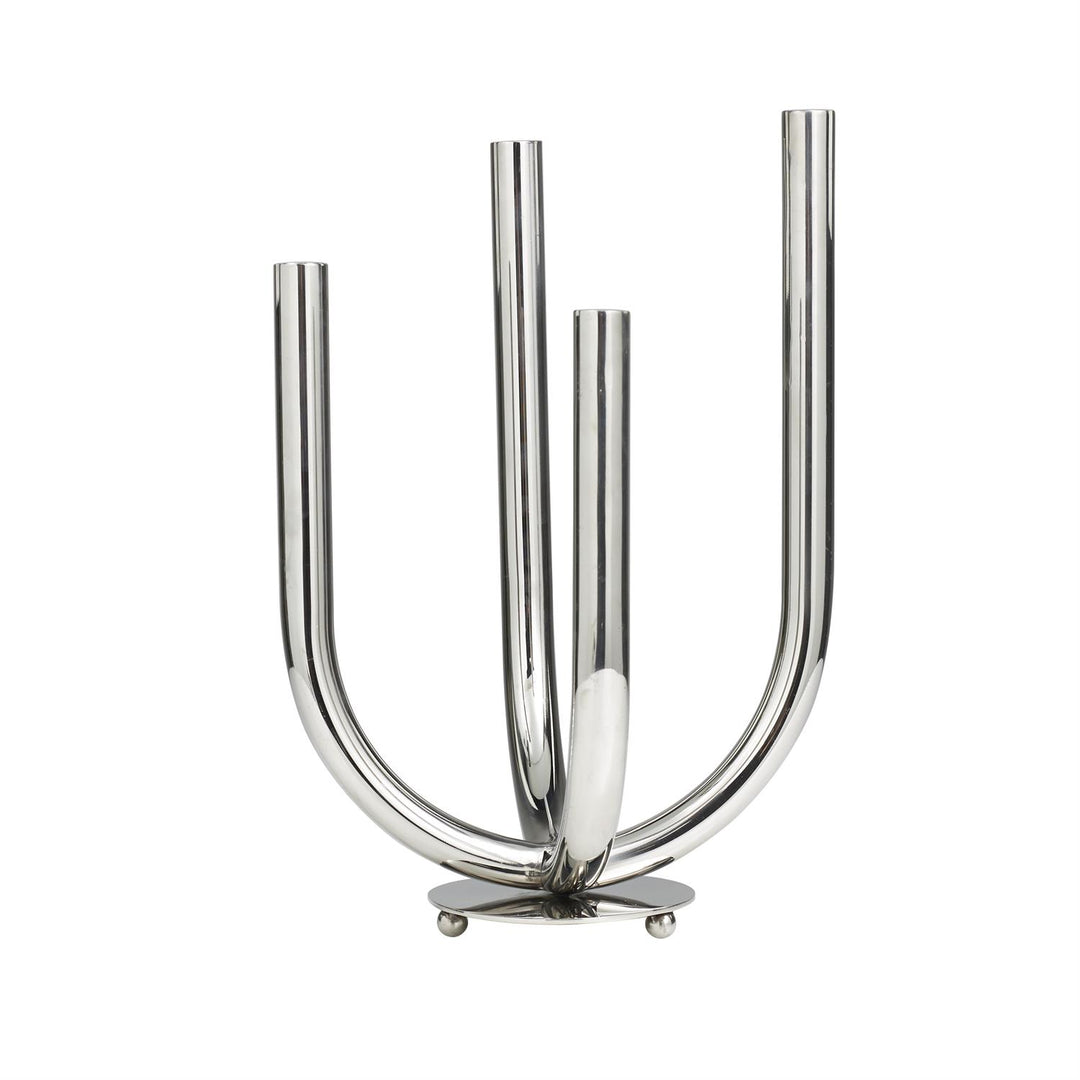 Stainless Steel Abstract U-Shaped Candelabra, 4 Holders