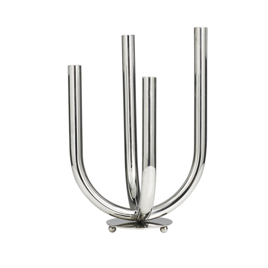 Stainless Steel Abstract U-Shaped Candelabra, 4 Holders