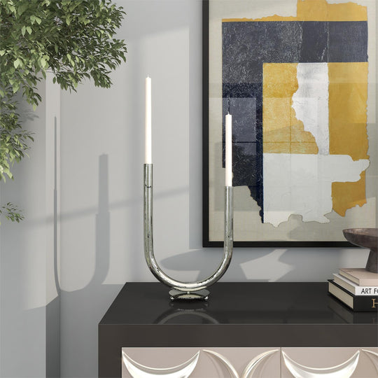 Stainless Steel Abstract U-Shaped Candelabra Set