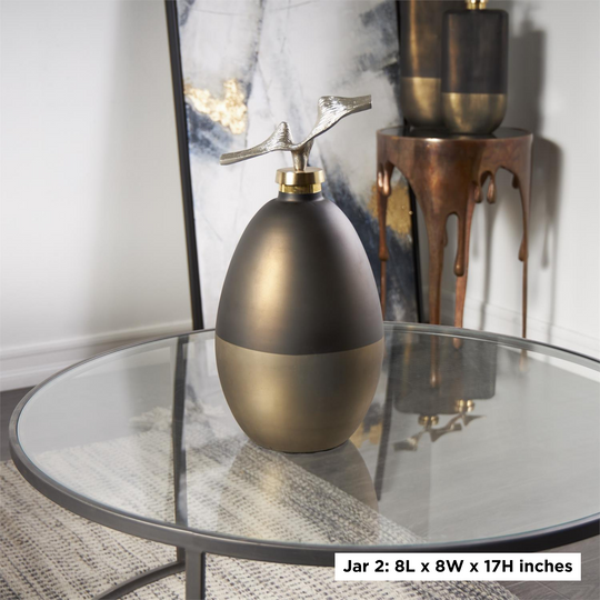 Glass Colorblock Oval Decorative Jar Set with Silver Top