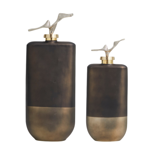 Tall Glass Colorblock Decorative Jar Set with Silver Top