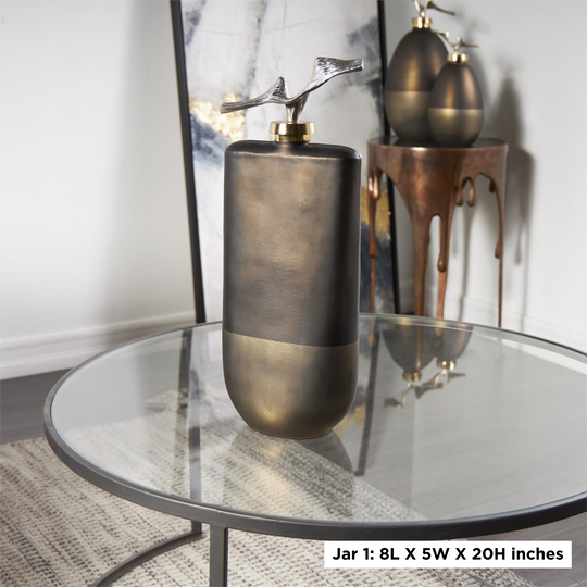 Tall Glass Colorblock Decorative Jar Set with Silver Top