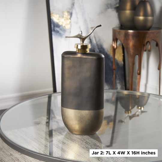 Tall Glass Colorblock Decorative Jar Set with Silver Top