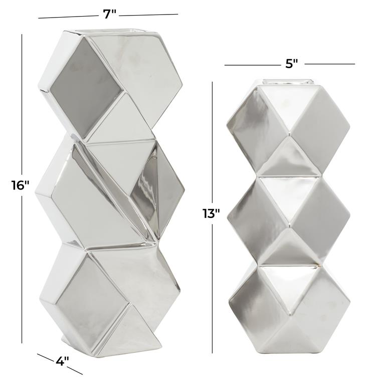 Hexagonal Faceted Metallic Vase Set