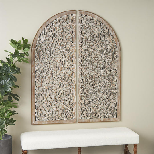 XL Floral Handmade Arched Wooden Wall Decor Set, 60"