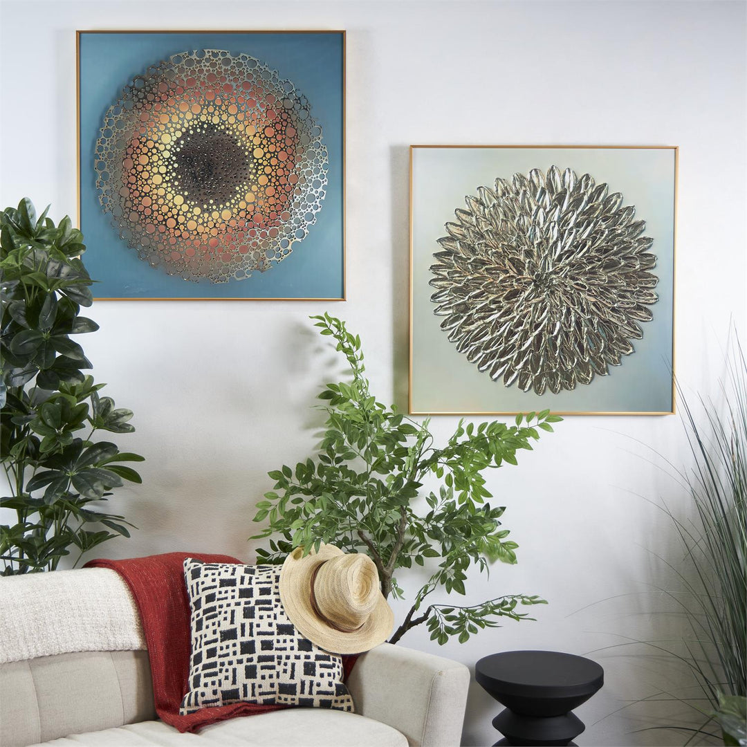 Starburst Porcelain Square Wall Art with Gold Accents Set