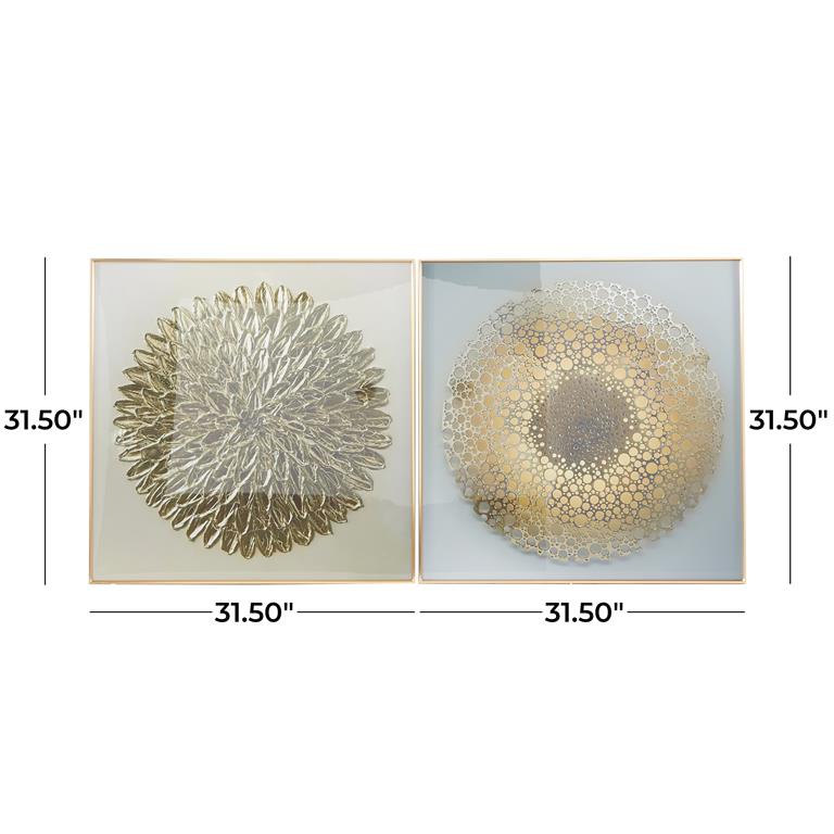 Starburst Porcelain Square Wall Art with Gold Accents Set