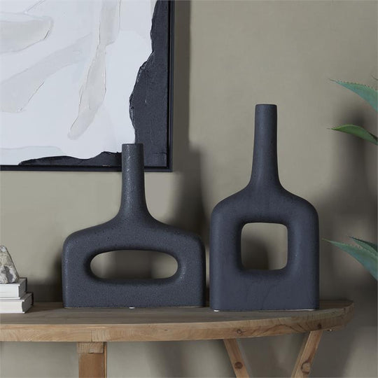 Abstract Geometric Ceramic Vase Set