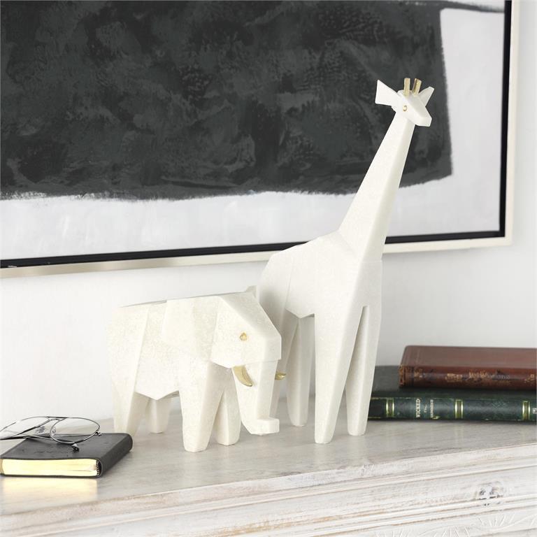 Elephant & Giraffe Origami Inspired Sculpture Set with Gold Accents