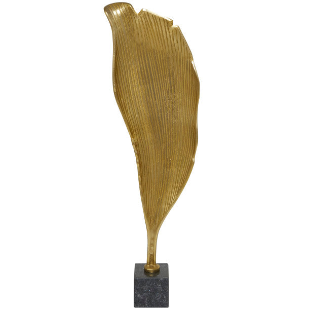 Tall Metal Leaf Sculpture with Marble Base