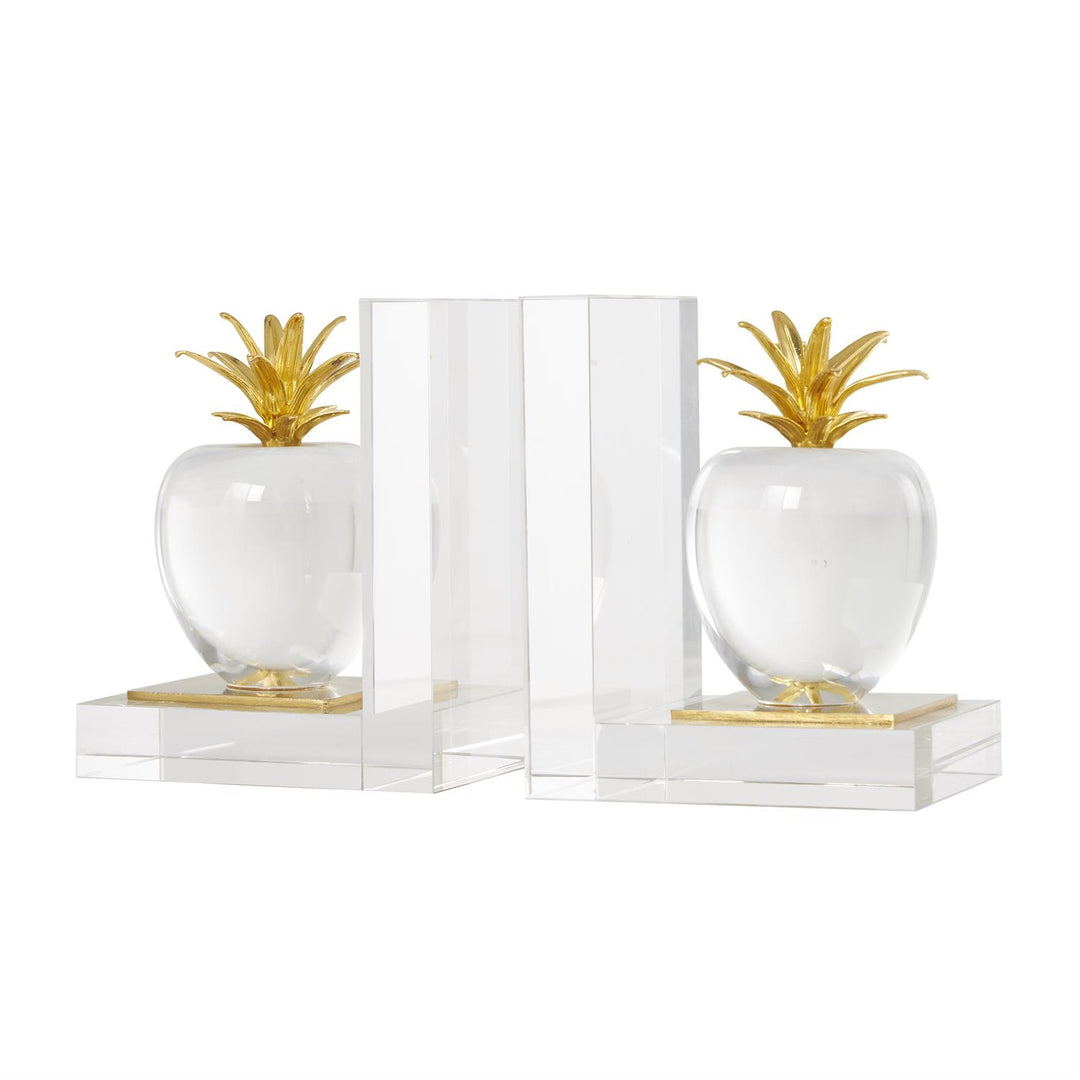 Crystal Apple Bookends Set with Gold Leaves