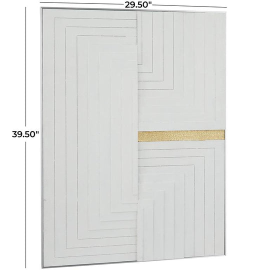 3D Carved Geometric Lines Canvas Framed Wall Art with Gold Accents