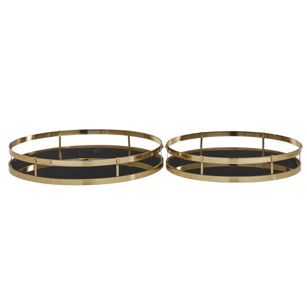Round Metal Tray Set with Black Glass