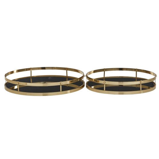 Round Metal Tray Set with Black Glass