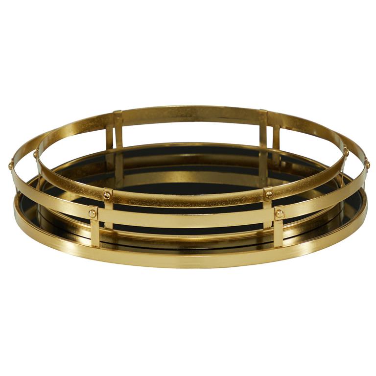 Round Metal Tray Set with Black Glass