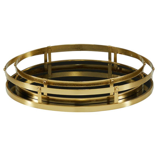 Round Metal Tray Set with Black Glass