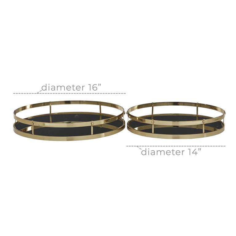 Round Metal Tray Set with Black Glass