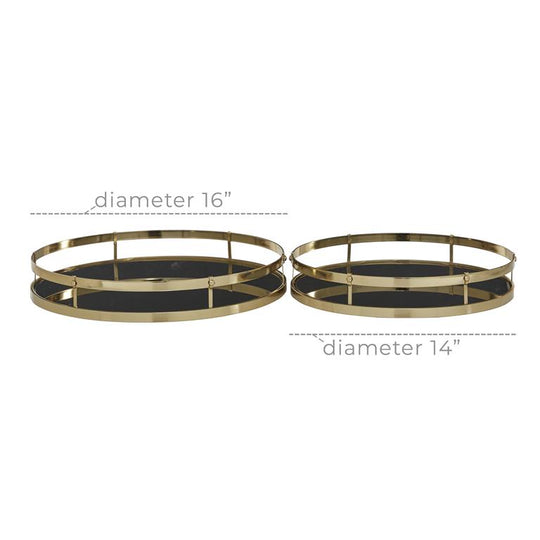 Round Metal Tray Set with Black Glass