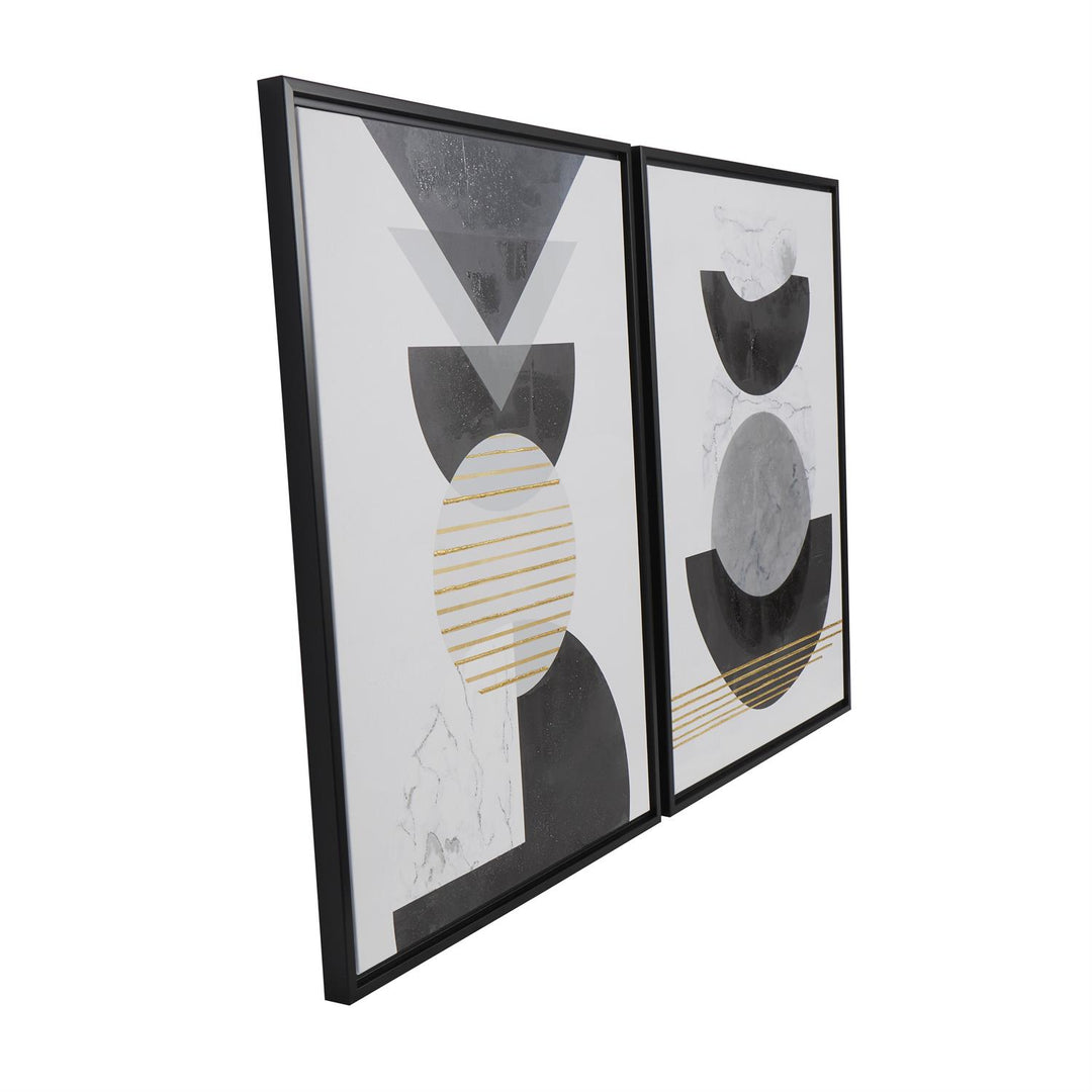 Mid Century Modern Geometric Wall Art with Gold Accents Set