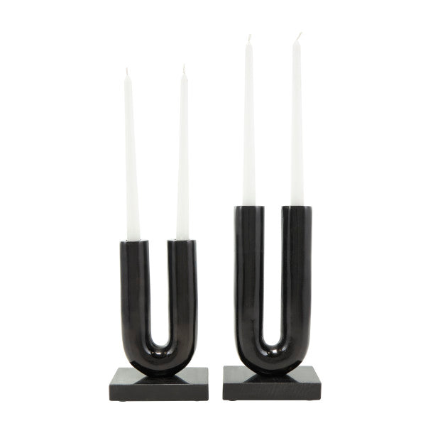 Metal U-Shaped Candle Holder Set with Marble Bases