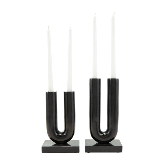 Metal U-Shaped Candle Holder Set with Marble Bases
