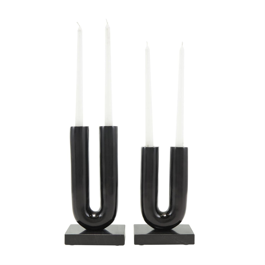 Metal U-Shaped Candle Holder Set with Marble Bases