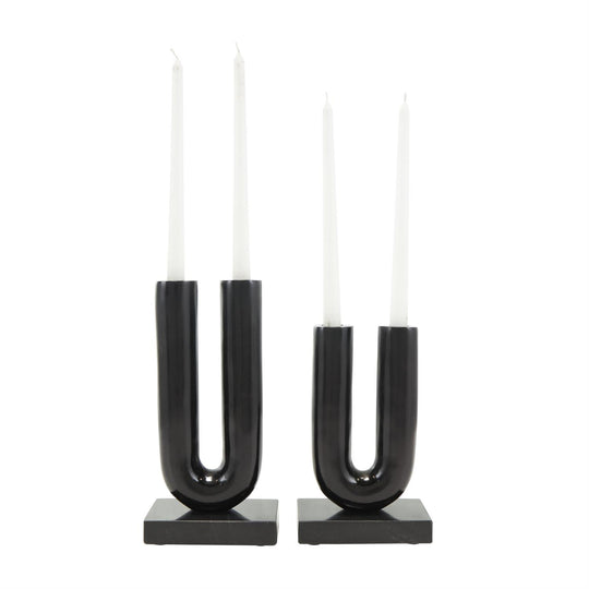 Metal U-Shaped Candle Holder Set with Marble Bases