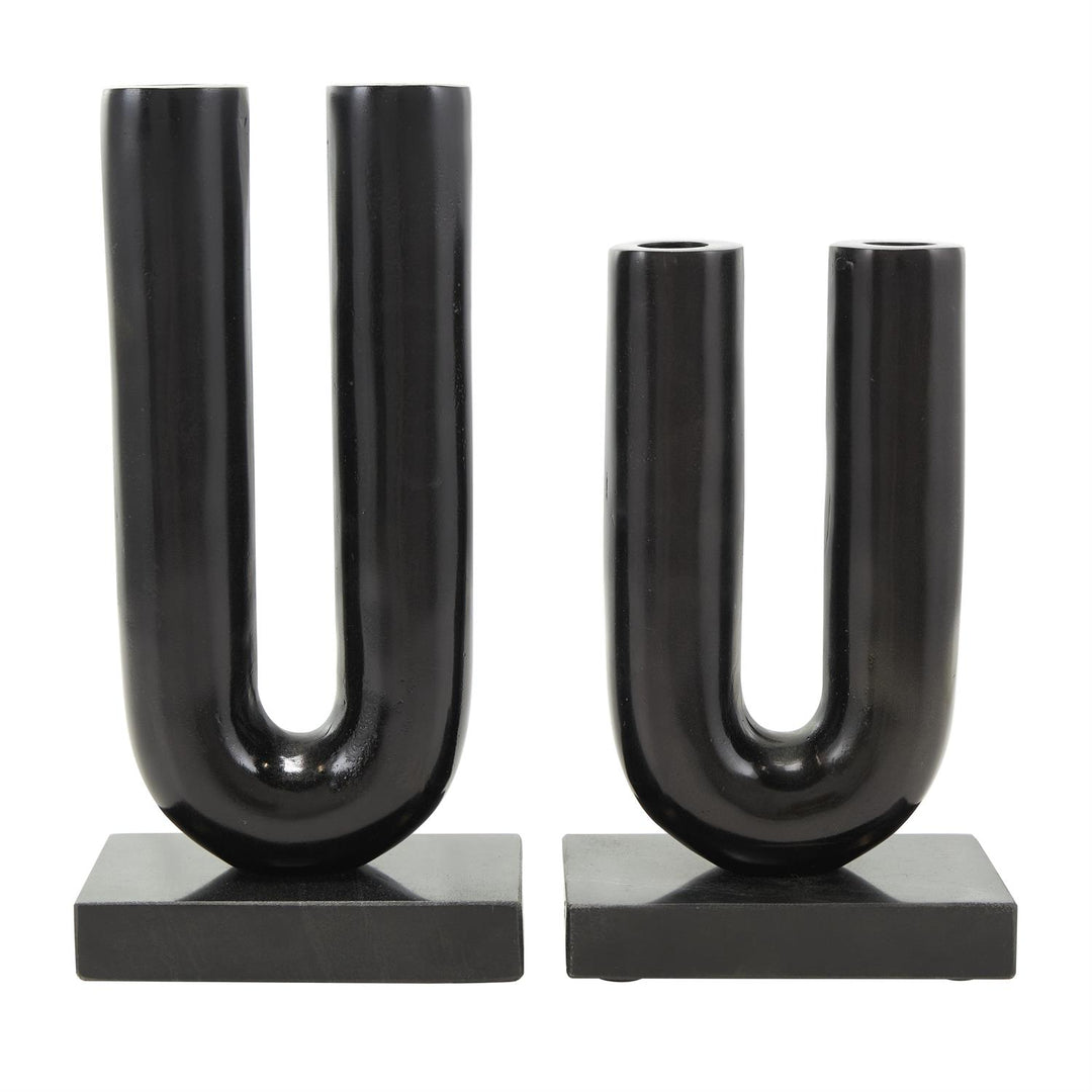 Metal U-Shaped Candle Holder Set with Marble Bases