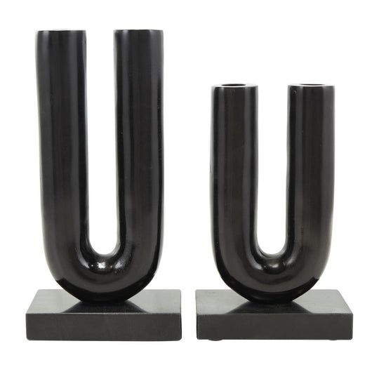 Metal U-Shaped Candle Holder Set with Marble Bases