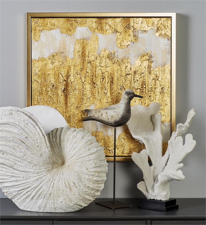Gold Brushed Mixed Media Wall Art with Gold Frame Set