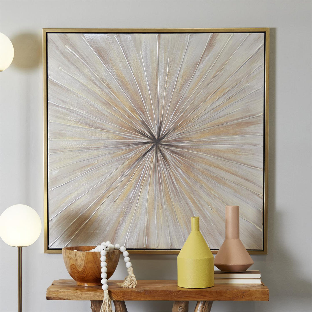 Textured Starburst Mixed Media Wall Art with Gold Frame Set