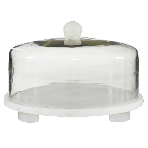 Marble Cake Stand with Glass Lid, 12"