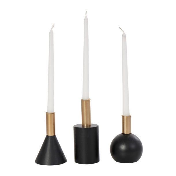 Geometric Shapes Candle Holder Set with Gold Accents