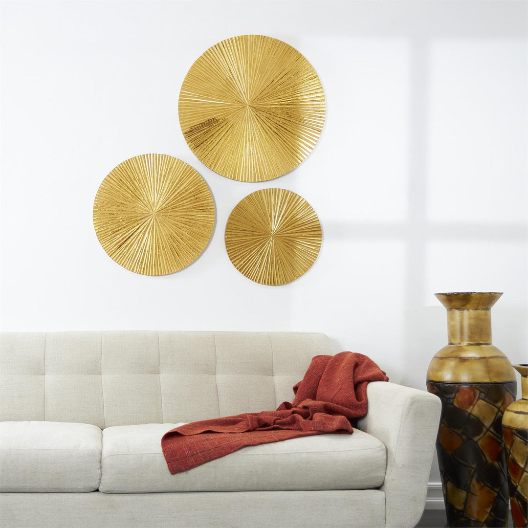 Radial Wooden Carved Plate Wall Decor Set