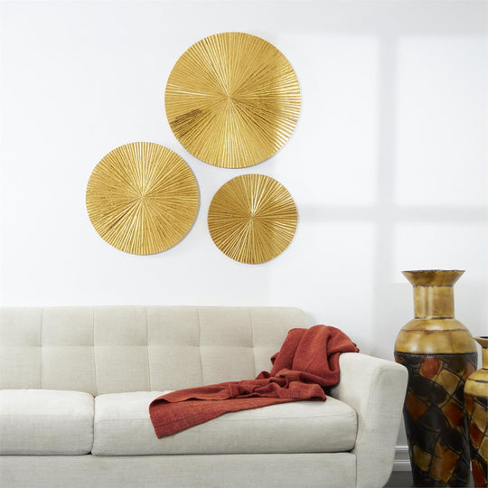 Radial Wooden Carved Plate Wall Decor Set