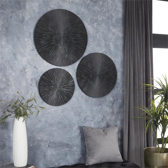 Radial Wooden Carved Plate Wall Decor Set