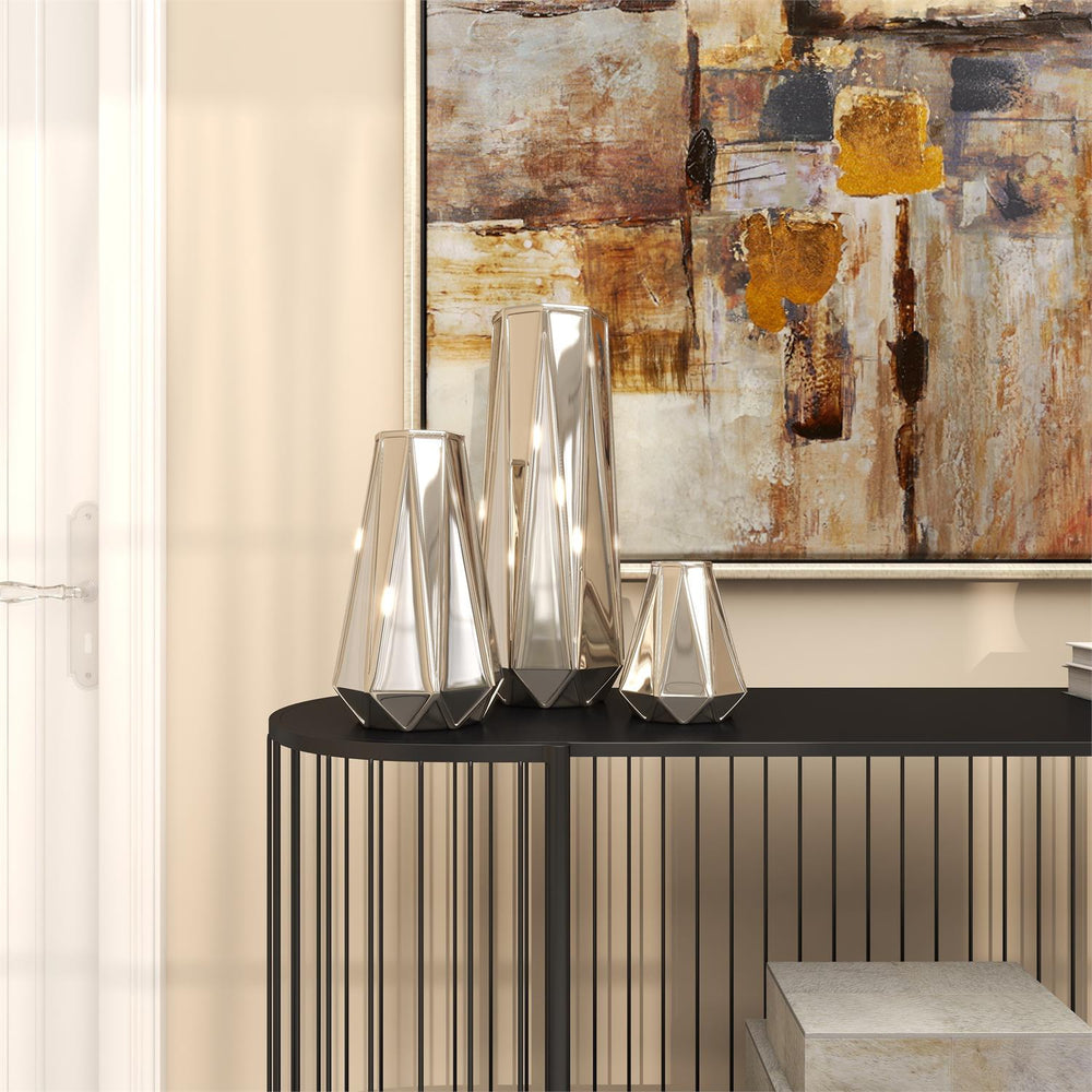 Metallic Ceramic Geometric Vase Set