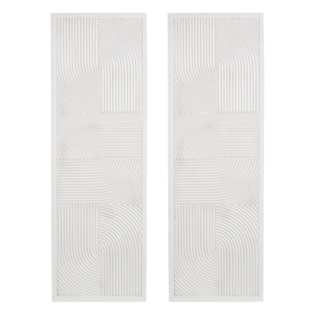 Hand Carved Wooden Art Deco Wall Panels Set, 48"