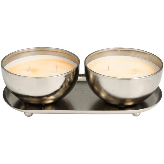 Scented Candle Set with Tray in Metal Bowls, 2 x 12 oz