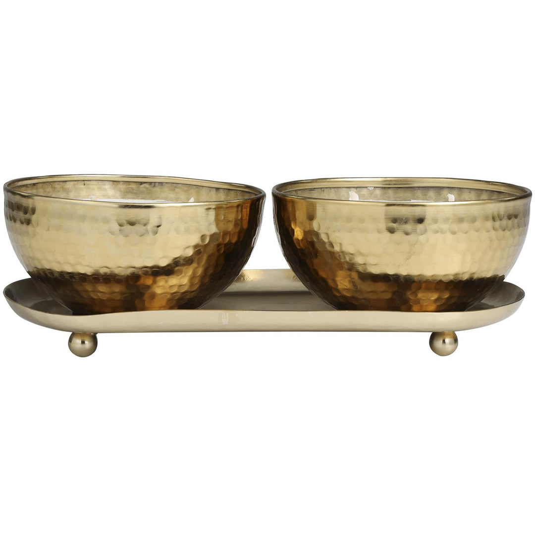 Scented Candle Set with Tray in Hammered Metal Bowls, 2 x 12 oz