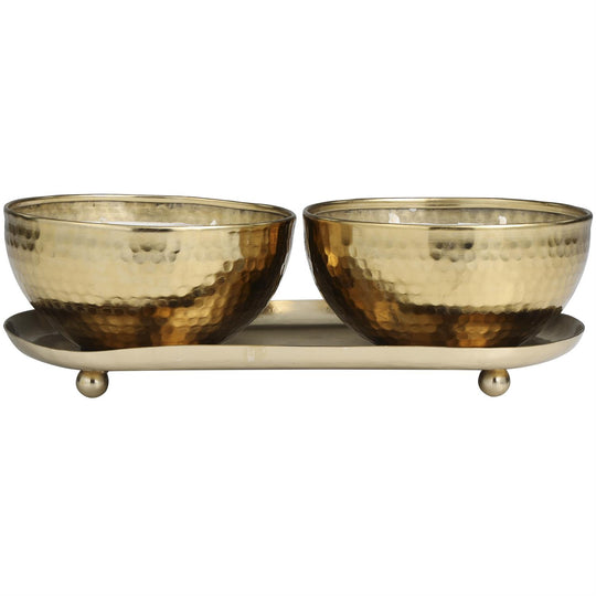 Scented Candle Set with Tray in Hammered Metal Bowls, 2 x 12 oz